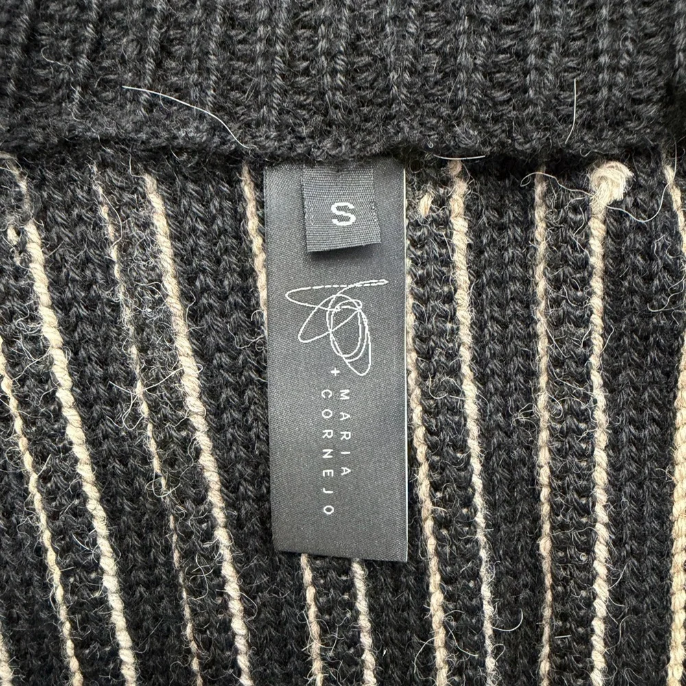 Zero + Maria Cornejo Black and Cream Geometric Vest Superfine Alpaca Cardigan